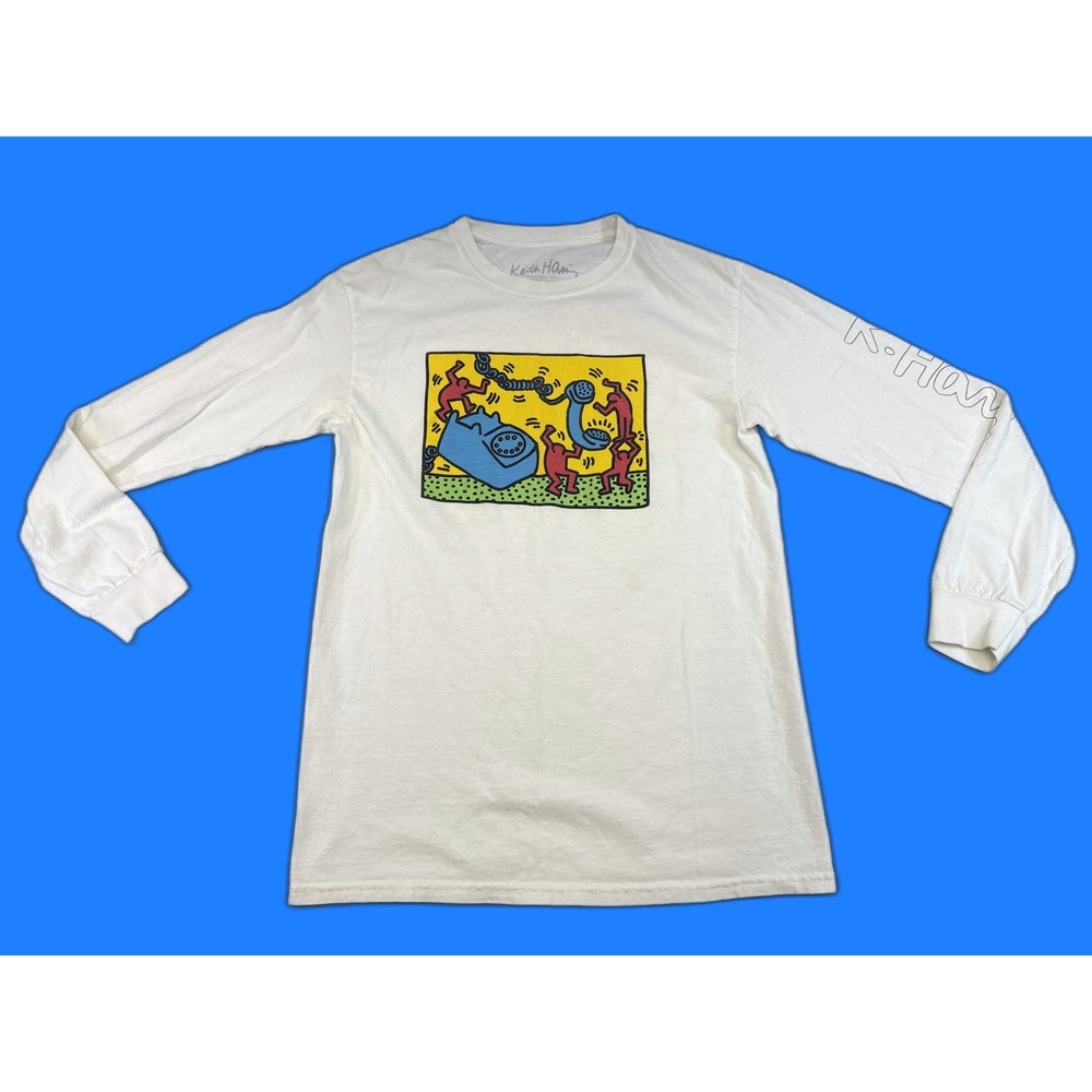 Keith Haring Art Graphic Long Sleeve Shirt S White